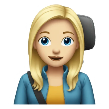 blonde girl in car interior with blue eyes sticker
