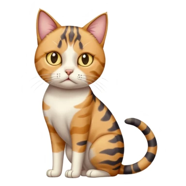 full body calico tabby cat with skinny head and fat body with an anxious face sticker