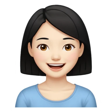 a girl genuinely feeling happy so so so much laughing so hard with her eyes folded black hair asian gorl sticker