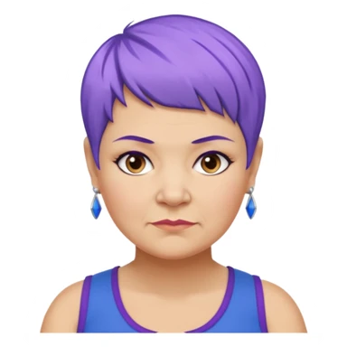 mujer mayor un poco gorda pelo azul o morado pixie cut barriobajera sin pendientes sticker