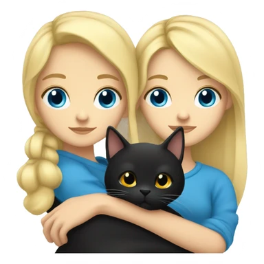 Blonde haired girl with blue eyes cuddled up with black cat sticker