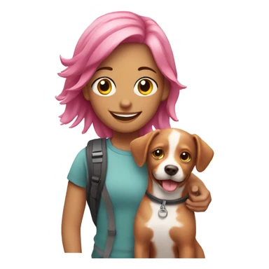 smiling girl with pink hair with dog outdoors sticker