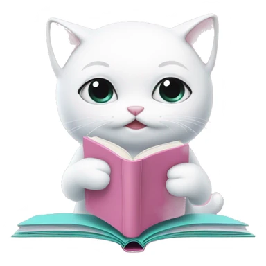 White cat is reading soft pink book sticker