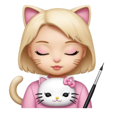  hello Kitty SANRIO cat, with her eyes closed getting her eyelashes done with a spoolie  sticker