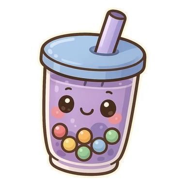 Purple pearl milk tea with rainbow boba, cute and exaggerated Q version sticker style sticker