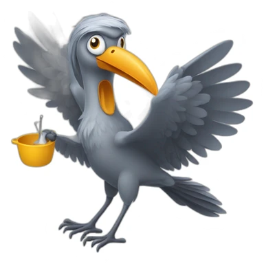 A shoebill flying with kitchen equipment sticker
