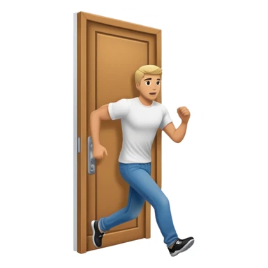 Man running away into a door sticker