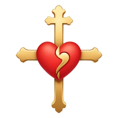 Two red heart outlines united by a gold cross  sticker