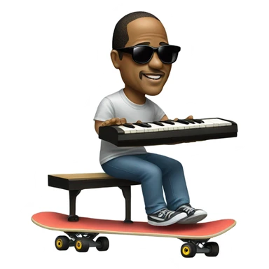 Stevie wonder on a skateboard playing piano sticker