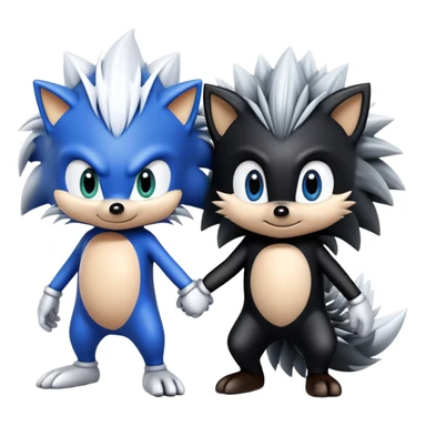 Blue Sonic the hedgehog, black Shadow the hedgehog, and small baby Silver the hedgehog holding hands together in a row sticker