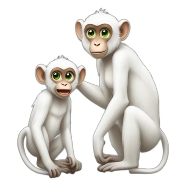 a white monkey with green eyes is in love with a pumped up and beautiful macaque with black eyes sticker