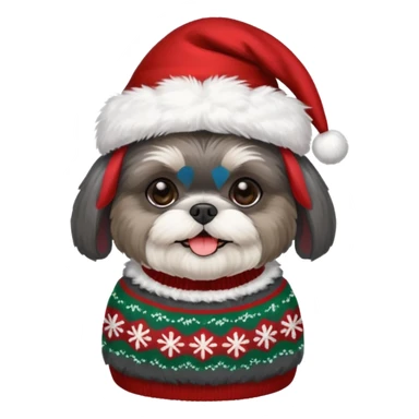 dark grey shih tzu christmas sweater and hat sticker