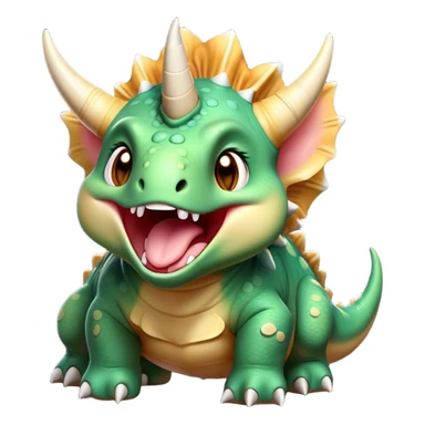 Cinematic Cute Yawning Triceratops Portrait Emoji, Head tilted slightly with a dramatic, wide-open yawn, showcasing a robust, horned body with a frilled head and sleepy, half-closed eyes, Simplified yet irresistibly cute features, highly detailed, glowing with a soft, cozy prehistoric glow, high shine, relaxed yet expressive, stylized with a dash of whimsical ancient charm, soft glowing outline, capturing the essence of a drowsy yet affectionate Triceratops that appears ready to stretch and yawn its way out of the screen! sticker