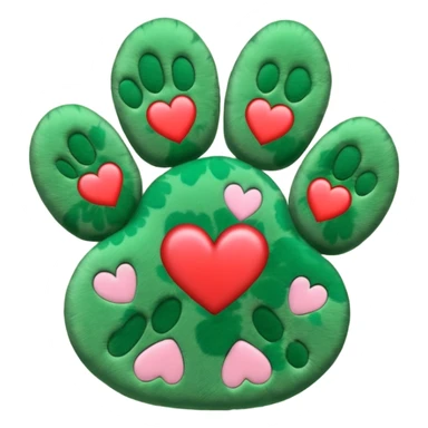 G.reen paw print with a heart sticker