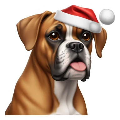 Boxer dog wearing a Santa hat sticker