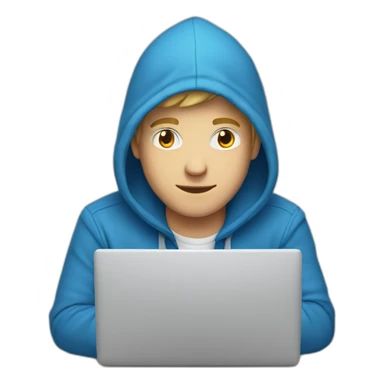 White Young man with a blue hood behind his laptop opened sticker