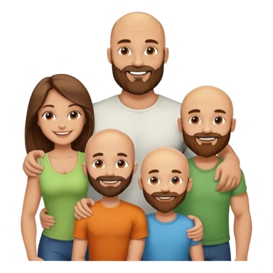 Happy Muscular Bald beard man and his hot wife with long brown hair and 3 sons sticker