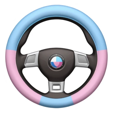 steering wheel with transgender pride flag colors, fluffy sticker