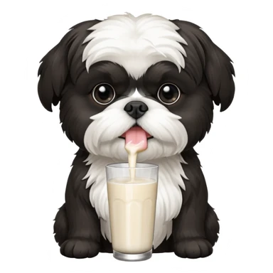 Black and white shih tzu drinking milk sticker