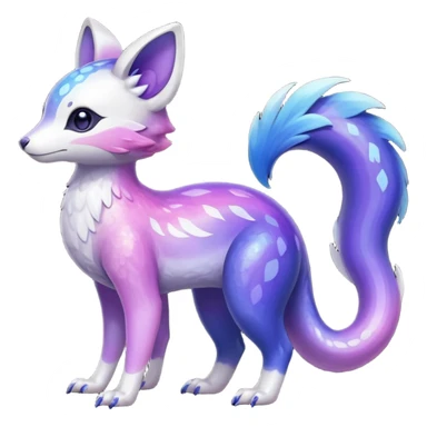  Shiny cute realistic iridescent glossy oily smooth silky soft White with indigo-Violet-purple-pinkish-gradient markings beautiful handsome gorgeous aesthetic colorful vibrant Vernid-Trico-species-Fakemon-creature by LiLaiRa, 4 legs, 1 tail, random markings, (full body) sticker