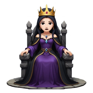 Dark queen seated on stone throne, relaxed dominance, heavy shadows, cold sticker