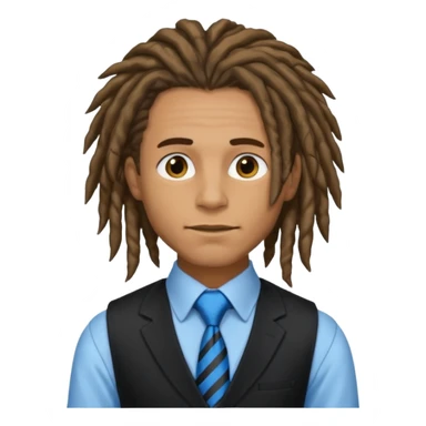 man in vest with blue tie, dreadlock hair sticker