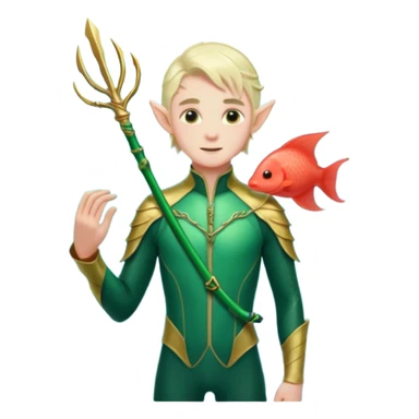 male elf in iridescent wetsuit, coral staff Gills on neck legolas sticker