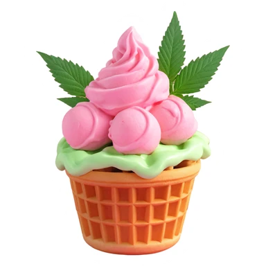 pink gelato in a waffle cup with cannabis leaf sticker