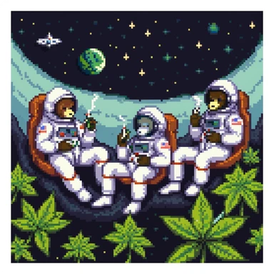 group of apes in astronaut suits floating in space smoking weed sticker