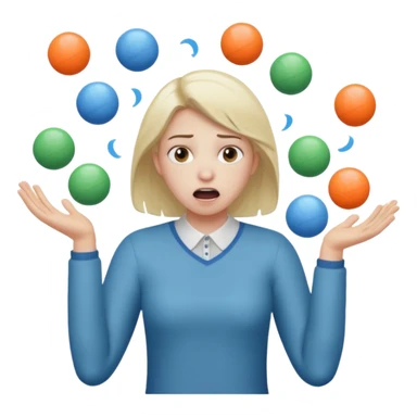 an emoji that depicts a product manager juggling work wit panic, can you make it more gender neutral  can you mkae it a combo of these sticker
