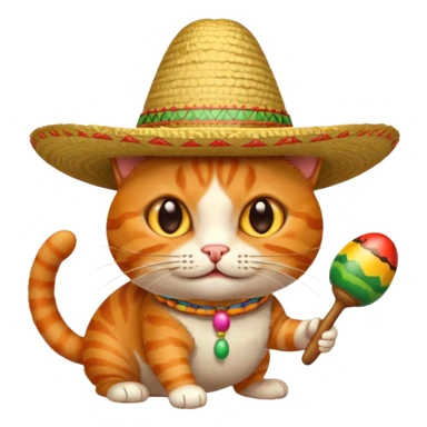 Orange cat with cockroach crawling on face while wearing sombrero and playing a maraca sticker