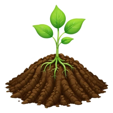 A small green sprout with two leaves, growing from brown soil sticker