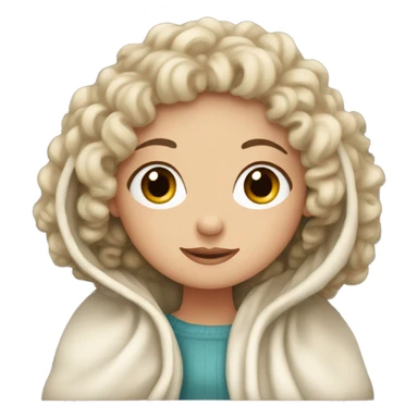 white girl with curly hair and blanket on sticker