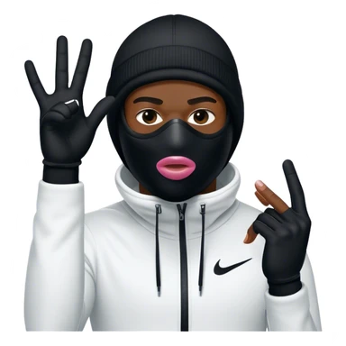 Black man with nike ski mask Throwing up the Two with his pinky and ring  sticker