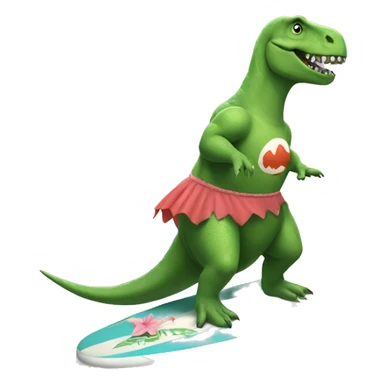 dinosaur riding a surfboard in a tutu  sticker