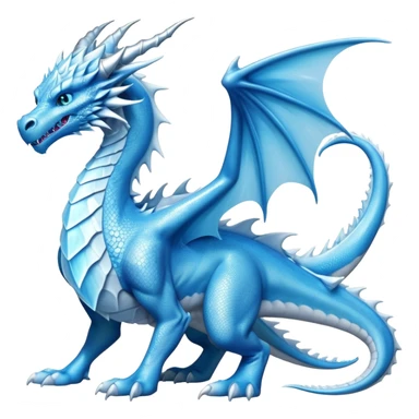 Cinematic Noble wise elegant Ice Dragon full body  Emoji, Poised and imposing, distinct long elegant snout, with a slender, scaled body shimmering in glacial hues of icy blue, frostbitten silver, and crystalline white, breathing out frost, with piercing, glowing ice blue white eyes that radiate the chilling depths of an arctic storm; rendered in detail. excuding wisdom sticker