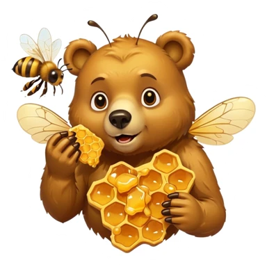 bear eating honeycomb with bees flying around sticker