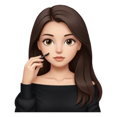 красивая девушка брюнетка, накрашенная с ресницами, с длинными прямыми волосами, в темно-коричневой кофте со спущенными плечами sticker