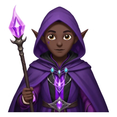 {
      "type": "human",
      "look": "dark elf wizard, black cloak, purple energy around staff",
      "description": "a dark elf wizard in a black cloak channeling purple energy around their staff"
    } sticker