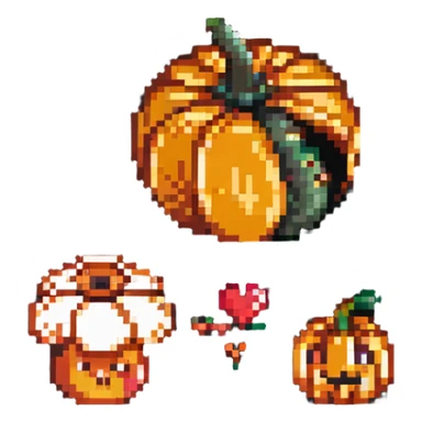heart with a mushroom on one side and a pumpkin on the other sticker