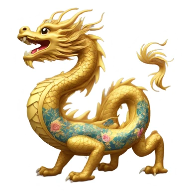 Golden Chinese dragon with floral pattern on its body  sticker
