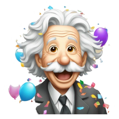 happy albert einstein with colorful confetti and partty baloons sticker