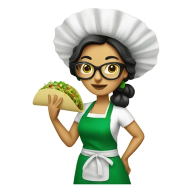 mexican lady green apron  with glasses cooking tacos sticker
