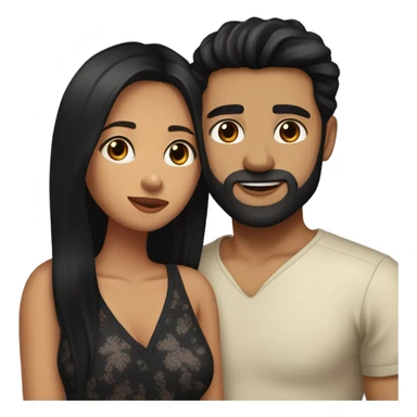 Medium skinned toned short bearded man with black hair kissing medium skin toned girl with black long hair wearing pajamas sticker
