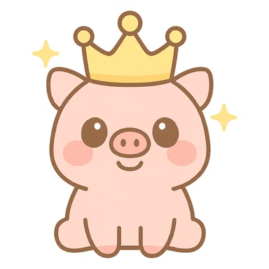 king pig wearing a golden crown, cute style sticker