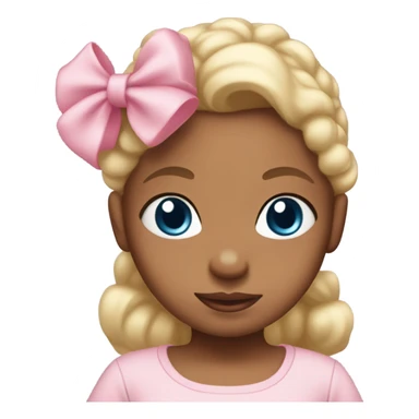 baby girl with blonde hair medium brown skin, blue eyes wearing a light pink dress onesie outfit with pink bow in hair  sticker