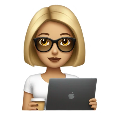 Brunette girl+bob Haircut+ Gold Glases+laptop+coffee sticker