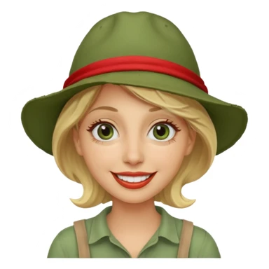 messy green clay mask and red tourist hat blond braided woman big eyes smiling and clay mask on face sticker