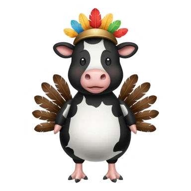 A black and white cow in a turkey costume sticker