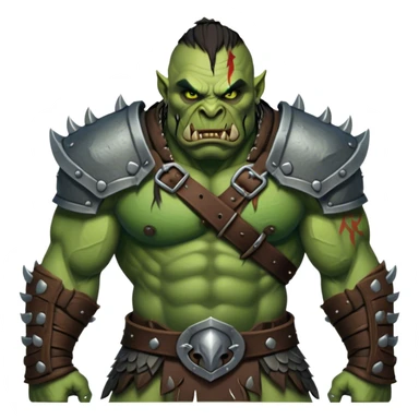 Cinematic Realistic WoW Orc Warrior Portrait, captured in a dynamic, battle-ready stance, muscles bulging beneath intricately detailed tribal armor accented with dark leather and iron. His fierce, determined eyes and battle-scarred green skin are rendered with dramatic natural lighting and high shine, exuding raw, relentless fury in a fierce combat pose. sticker